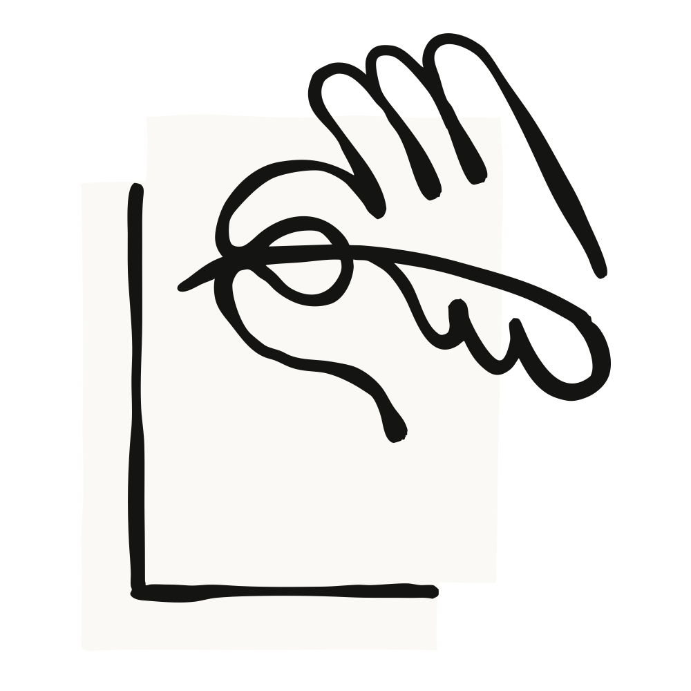 Line drawing of a hand writing on a page.